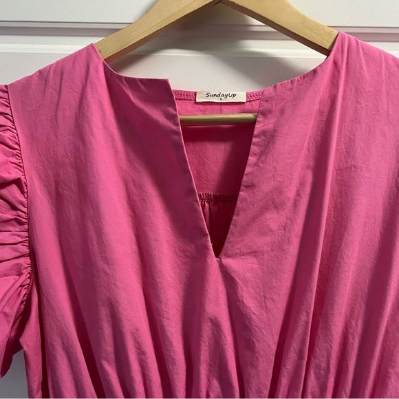 **SOLD** Sunday Up bright pink tiered v-neck dress with frill. - Picture 5 of 7